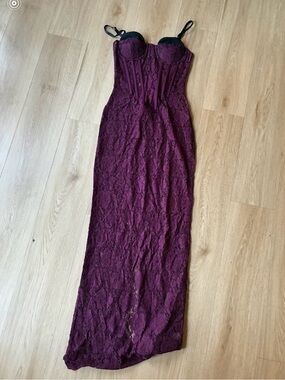 Strapless Lace Maxi Dress in Wine